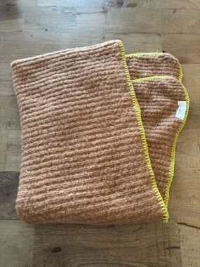 Anthropologie Oversized Fiesta Wrap Scarf Tan contrasting Yellow trim large